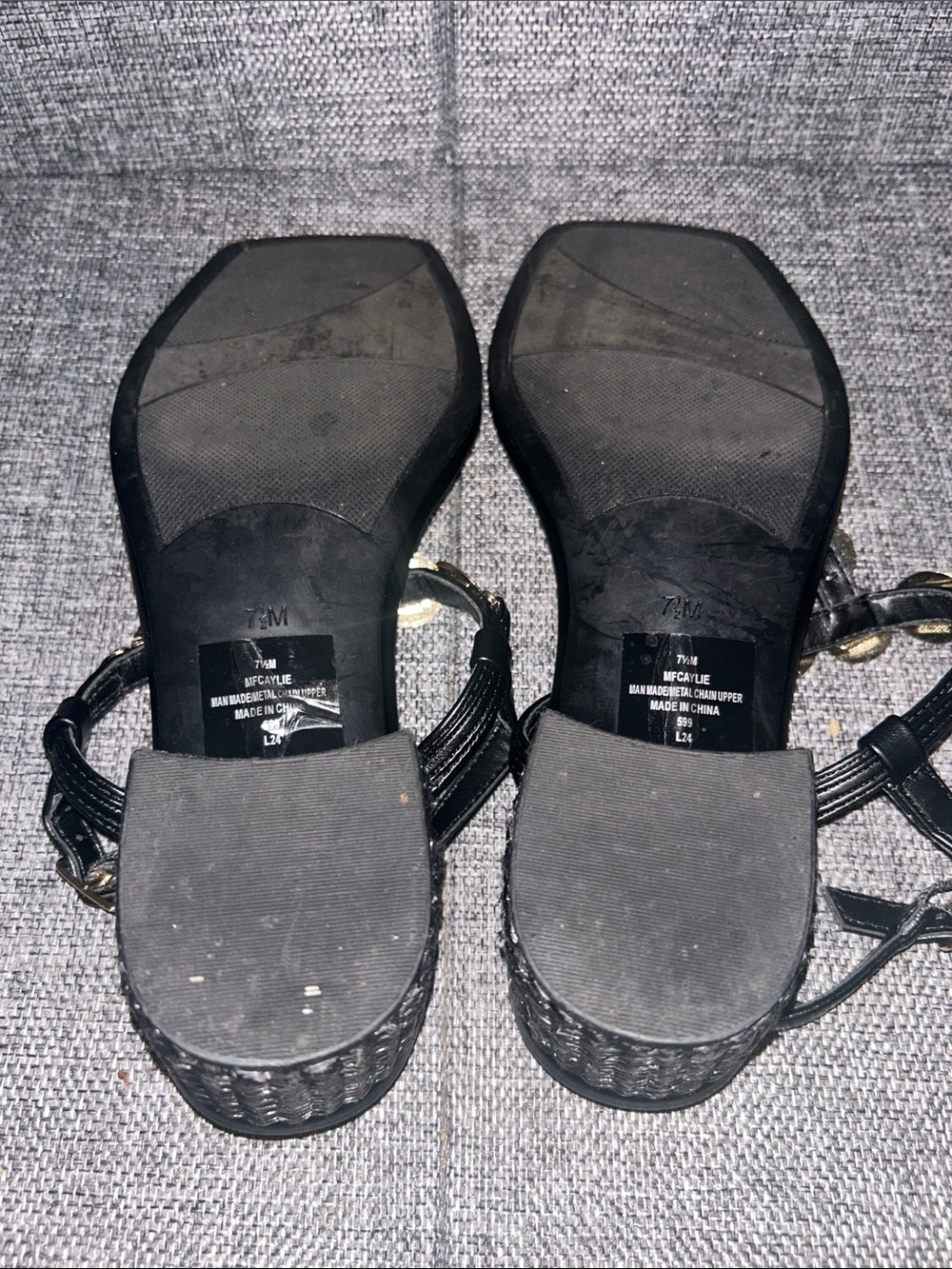 Marc Fisher CAYLIE -  Black Sandals with Gold Disc Accents - Picture 7 of 8